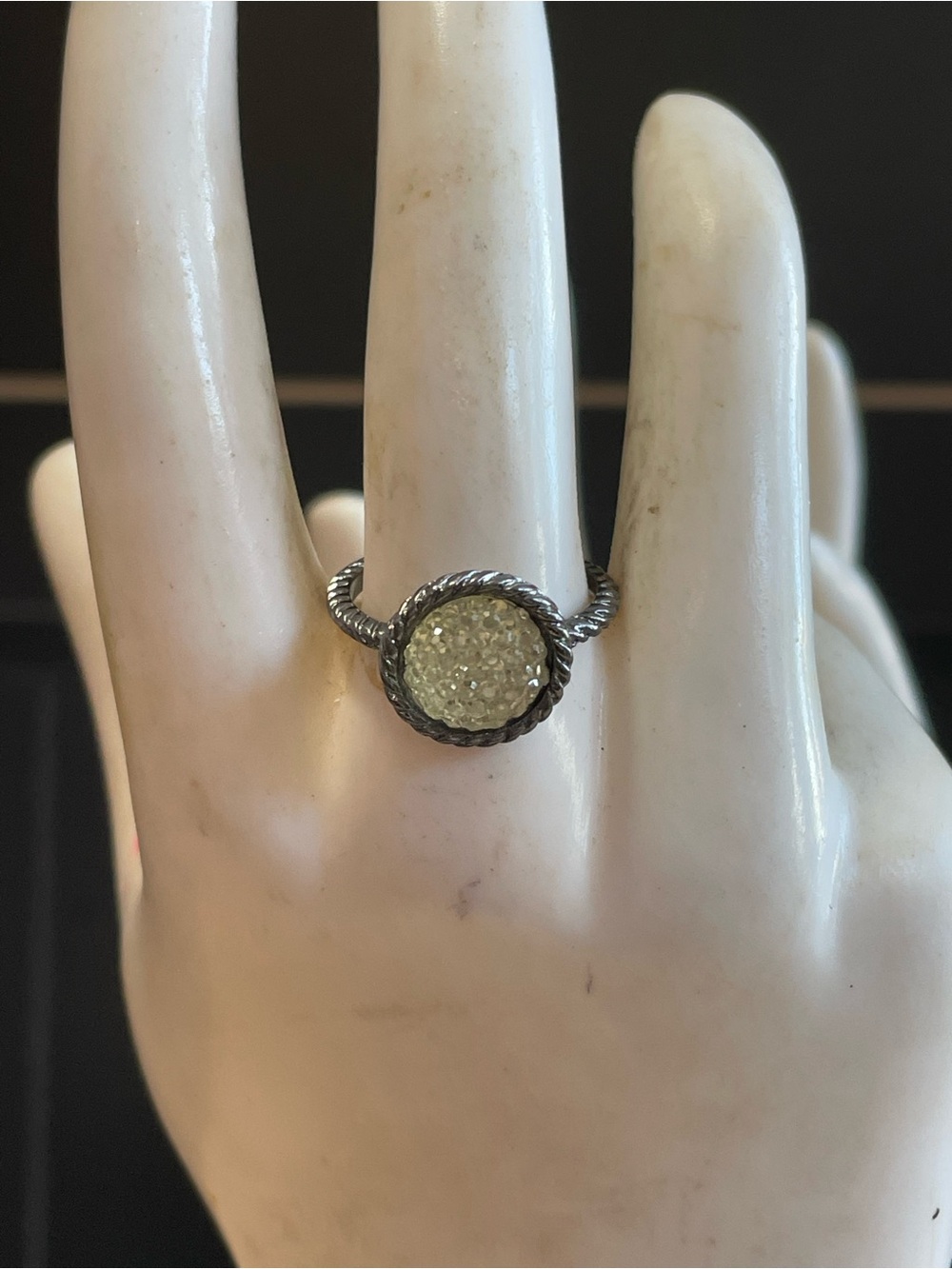 Silver Rope Band Ring with Crystal Pavé in Cream